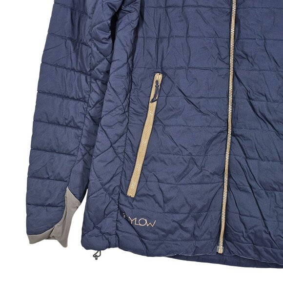 Flylow Quilted Insulated Jacket Men's XL Navy Tan Fill Zip Pockets Colorblock - Picture 10 of 16